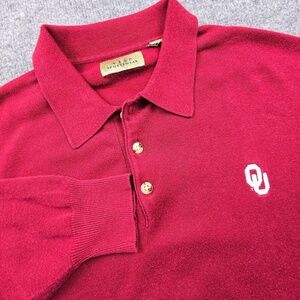 OU Oklahoma Sooners Mens L Embroidered Long Sleeve Button Polo Collar Sweater